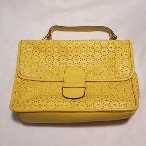 Isaac Mizrahi yellow perforated leather handbag